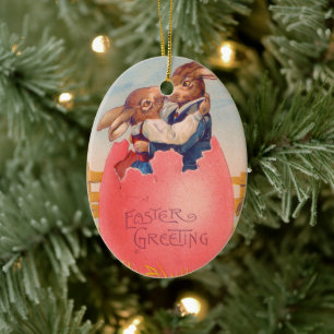 Décoration En Céramique Carte de vœux de Pâques victorienne vintage Deux l