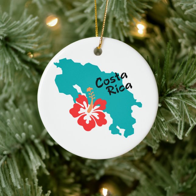 Décoration En Céramique Carte du Costa Rica avec hibiscus (Arbre)