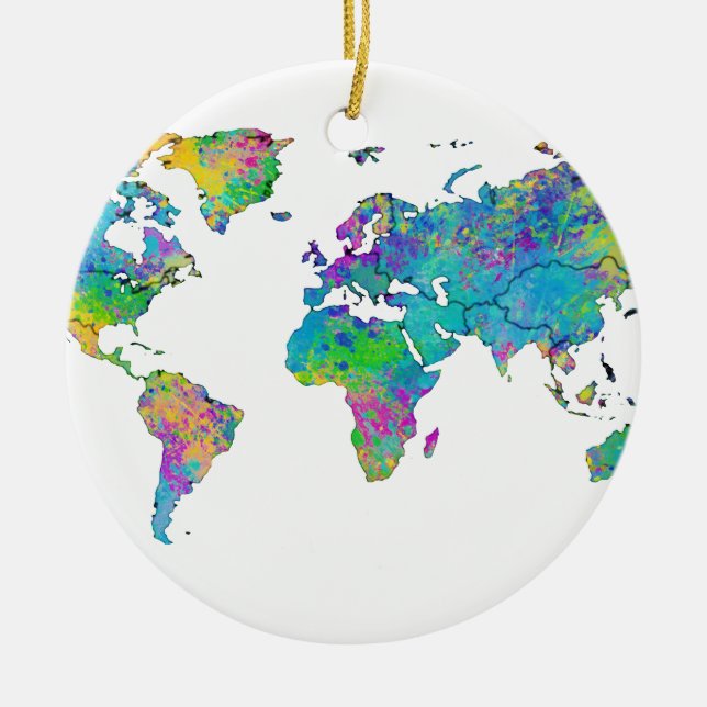 Décoration En Céramique Carte du monde de l'aquarelle (Devant)