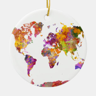 Décoration En Céramique Carte du monde en aquarelle