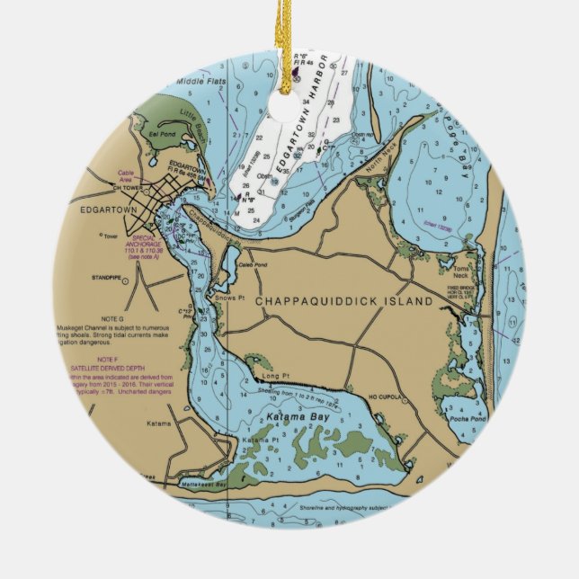 Décoration En Céramique Carte marine de l'île Chappaquiddick (Dos)