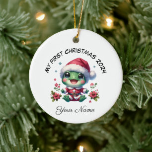 Décoration En Céramique Carte Père Noël Frog Premier Noël