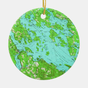 Décoration En Céramique Carte vintage de lac Winnipesaukee (1956)