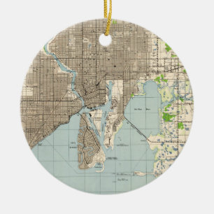 Décoration En Céramique Carte vintage de Tampa la Floride (1944)