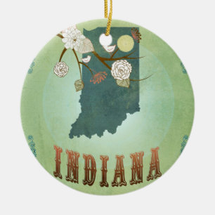 Décoration En Céramique Carte vintage moderne d'état de l'Indiana - vert