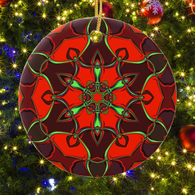 Décoration En Céramique Carton Mandala Flower rouge et Turquoise (Créateur téléchargé)