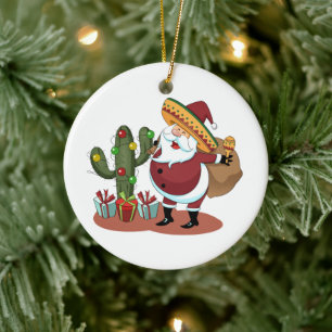 Décoration En Céramique Cartoon cactus and Santa Claus wearing a sombrero