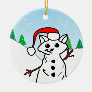 Décoration En Céramique Cartoon mignon Chat Snowman Vacances d'hiver