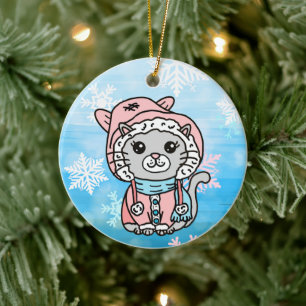 Décoration En Céramique Cartoon personnalisé Kitty Chat en Casquette d'hiv