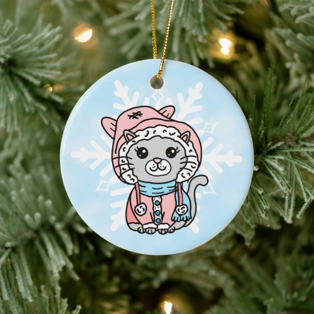 Décoration En Céramique Cartoon personnalisé Kitty Chat en Casquette d'hiv (Arbre)