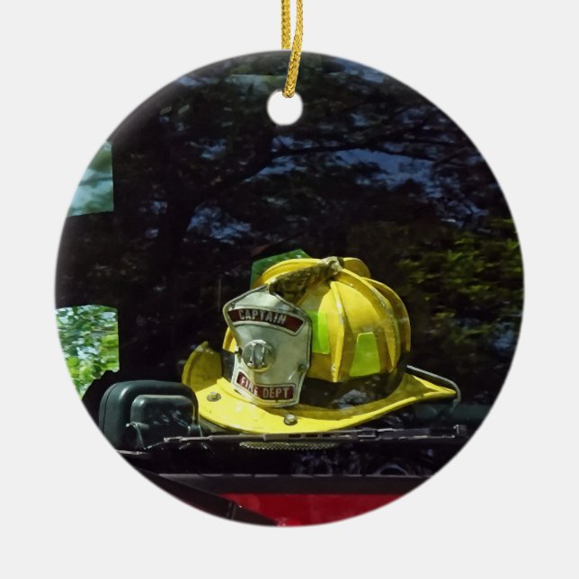 Décoration En Céramique Casque du capitaine du feu jaune (Devant)