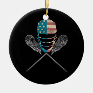 Décoration En Céramique Casque Et Bâton Lacrosse Drapeau Américain