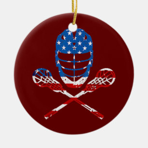 Décoration En Céramique Casque Lacrosse Drapeau Américain Lax Bâtons 4ème 