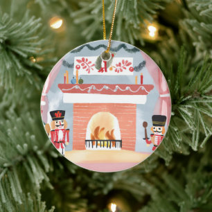 Décoration En Céramique Casse-noix de Noël Cheminée   Aquarelle Joyeuse
