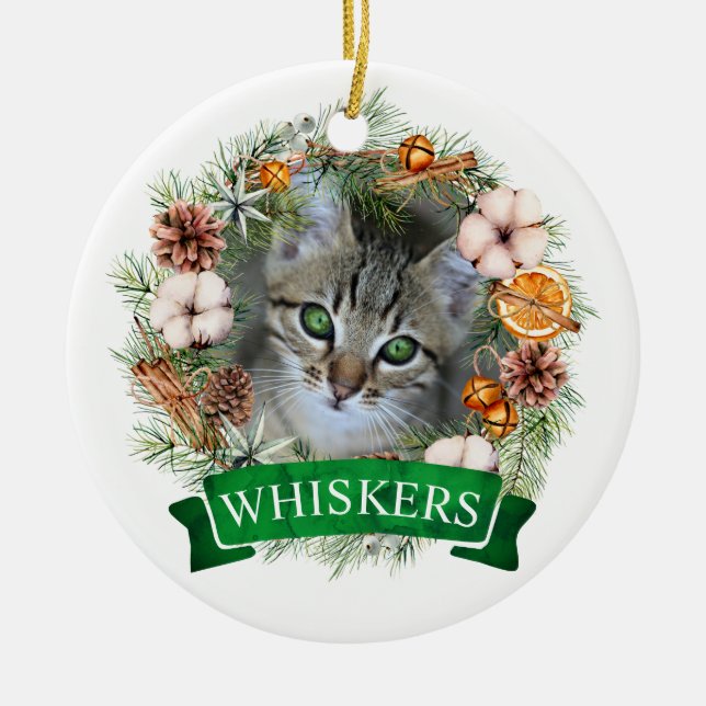 Décoration En Céramique Cat Christmas Wreath Orament (Devant)