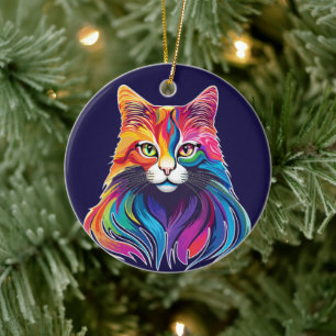 Décoration En Céramique Cat Maine Portrait Coon Couleurs arc-en-ciel