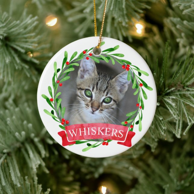 Décoration En Céramique Cat Photo Christmas Wreath (Arbre)