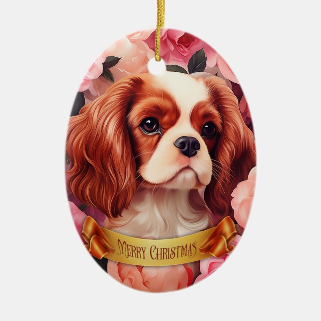 Décoration En Céramique Cavalier King Charles Spaniel en Rose (Devant)