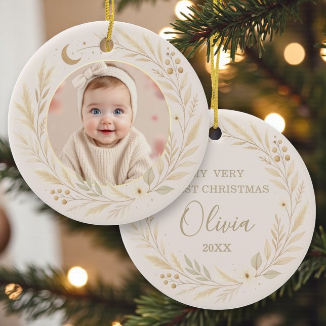 Décoration En Céramique Celestial Boho Baby First Christmas Photo (Créateur téléchargé)