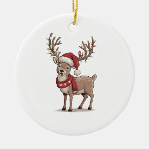Décoration En Céramique Cerf Animal Noël Cerf Chapeau de Père Noël Xmas 