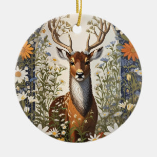 Décoration En Céramique Cerf au milieu de la marguerite