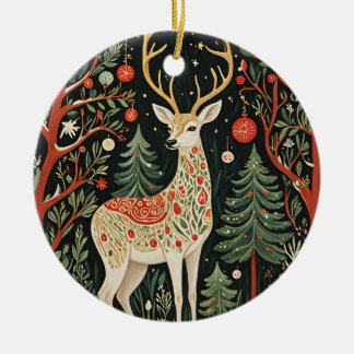 Décoration En Céramique Cerf de Noël de la forêt de minuit