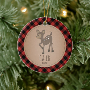 Décoration En Céramique Cerf Plaid Baby Cub Premier Noël