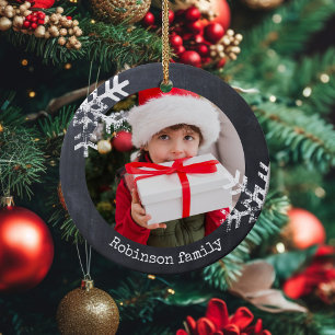 Décoration En Céramique Chalkboard Rustic Circle Photo Snowflakes
