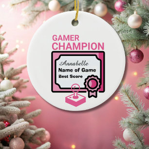 Décoration En Céramique Champion de Noël Gamer Rose et Noir