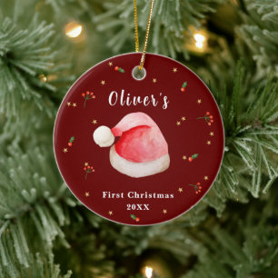 Décoration En Céramique Chapeau de Père Noël élégant rouge pour le premier