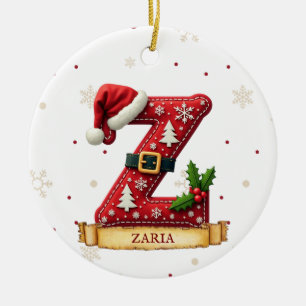 Décoration En Céramique Chapeau de Père Noël Rouge Noël Lettre Z Nom
