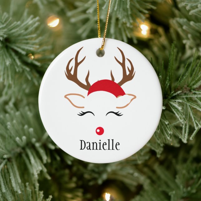 Décoration En Céramique Chapeau de santa à nez rouge renne de Noël (Arbre)