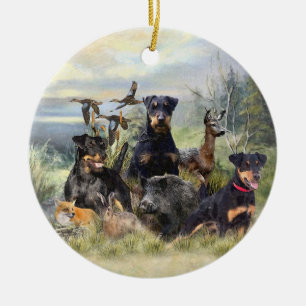 Décoration En Céramique Chasse avec Jagdterriers, Art