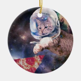 Décoration En Céramique Chat astronaute à la recherche d'une part de pizz