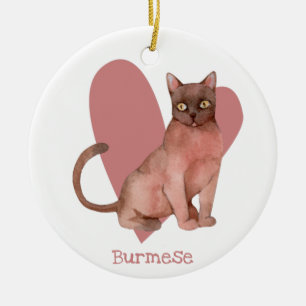 Décoration En Céramique Chat birman Aquarelle Kitty Coeur rose