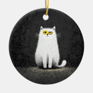 Décoration En Céramique Chat Blanc Grincheux – Drôle d'Art Minimal de Chat