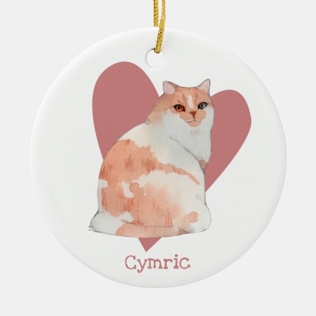 Décoration En Céramique Chat Cymric Aquarelle Kitty Coeur rose (Devant)