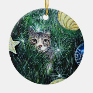 Décoration En Céramique Chat dans la peinture de l'arbre de Noël