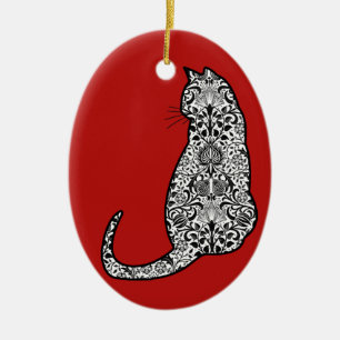 Décoration En Céramique Chat dans un Motif Art Nouveau noir et blanc