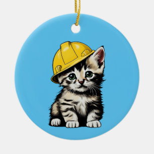 Décoration En Céramique Chat de construction