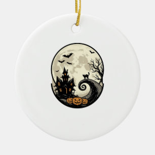 Décoration En Céramique Chat de Halloween Vintage Maison Hantée Lune Vecte