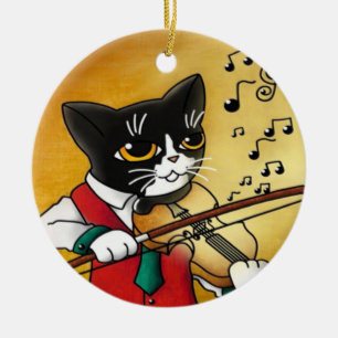 Décoration En Céramique Chat de musique violon