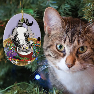 Décoration En Céramique Chat de Noël drôle à la lavande jouet