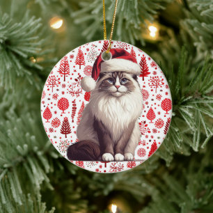 Décoration En Céramique Chat de Noël Ragdoll, chaton de Noël Père Noël Rag