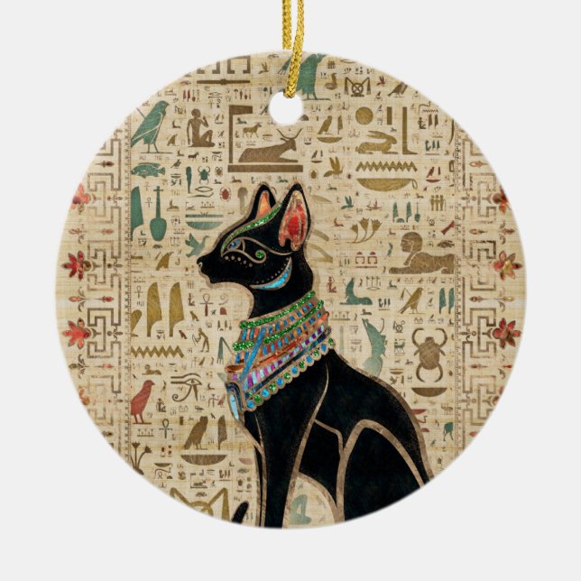 Décoration En Céramique Chat égyptien - Bastet sur le papyrus (Devant)