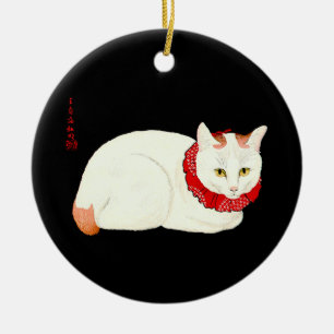 Décoration En Céramique Chat japonais blanc et gingembre