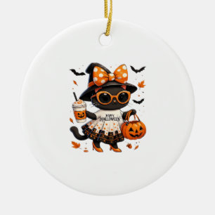 Décoration En Céramique Chat Kawaii Halloween � Chat Sorcière avec Citroui