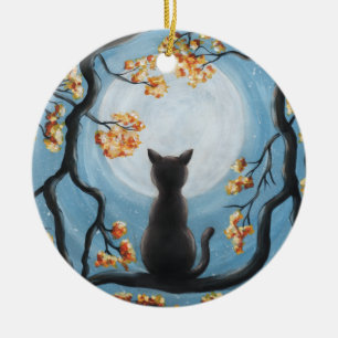 Décoration En Céramique Chat lunatique dans la peinture de Pleine lune