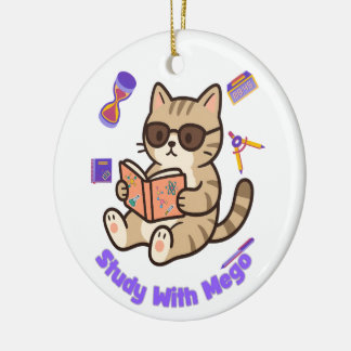 Décoration En Céramique Chat mignon étudiant avec des lunettes de soleil d