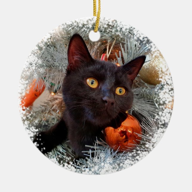 Décoration En Céramique Chat noir, Arbre de Noël (Devant)